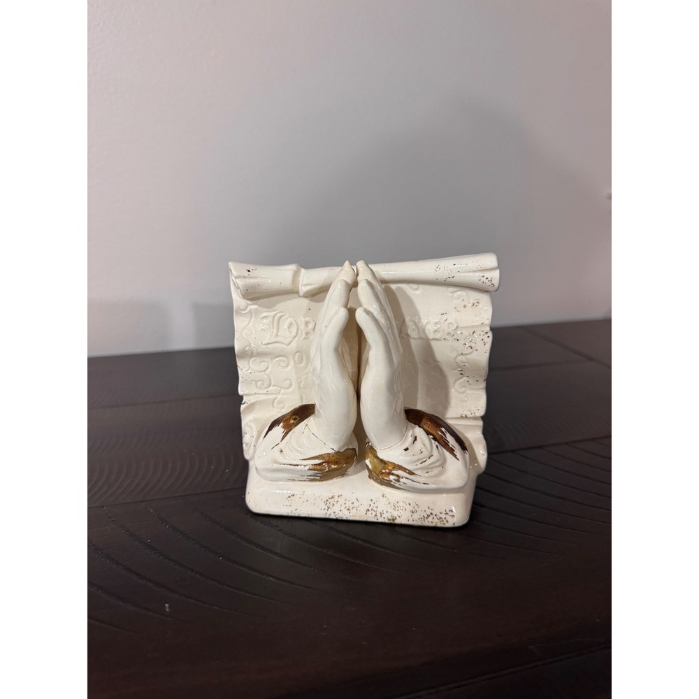 Vintage Ceramic Praying Hands Planter The Lord Is My Shepherd Religious Decor